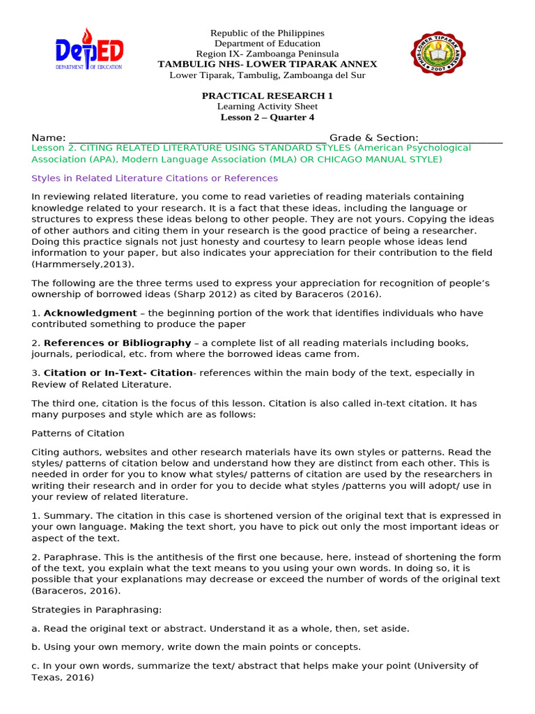 Practical Research 1 - Lesson 2-Las | PDF | Citation | Human Communication