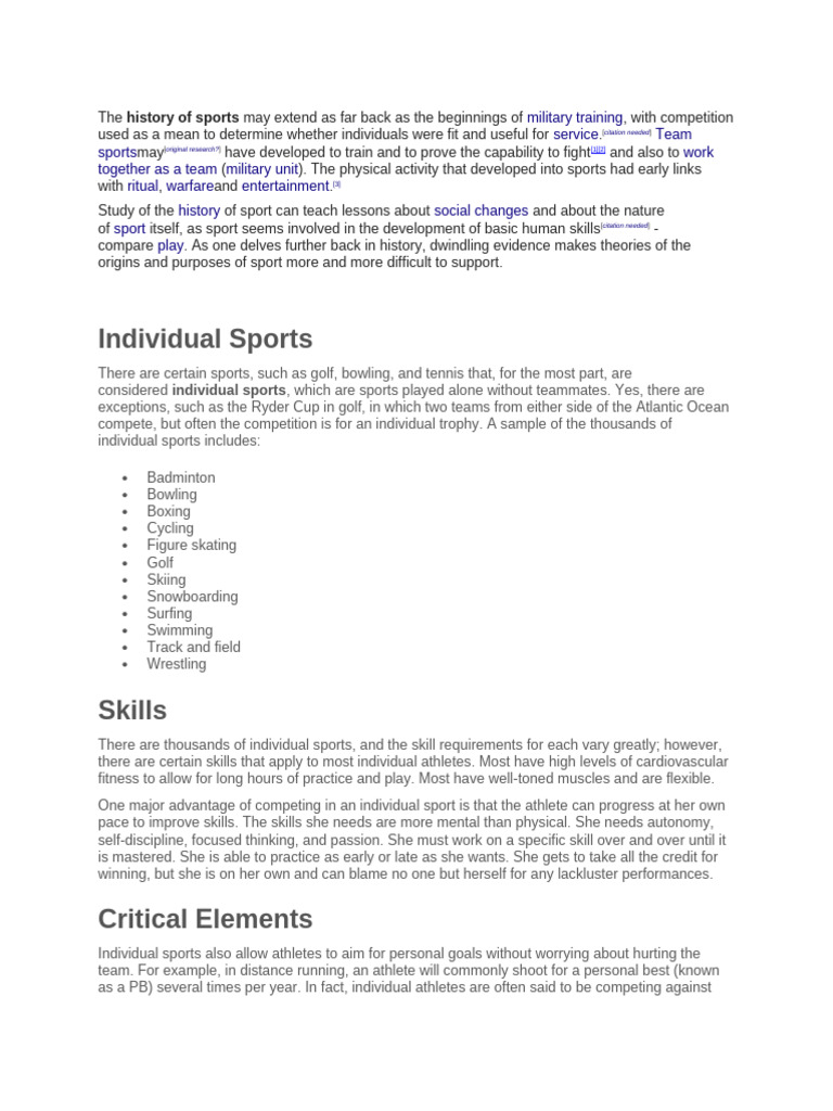 Overview of Individual and Team Sports | PDF | Pitcher | Motivation