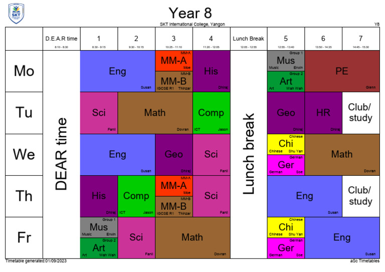Year-8 (Sept. Timetable) | PDF