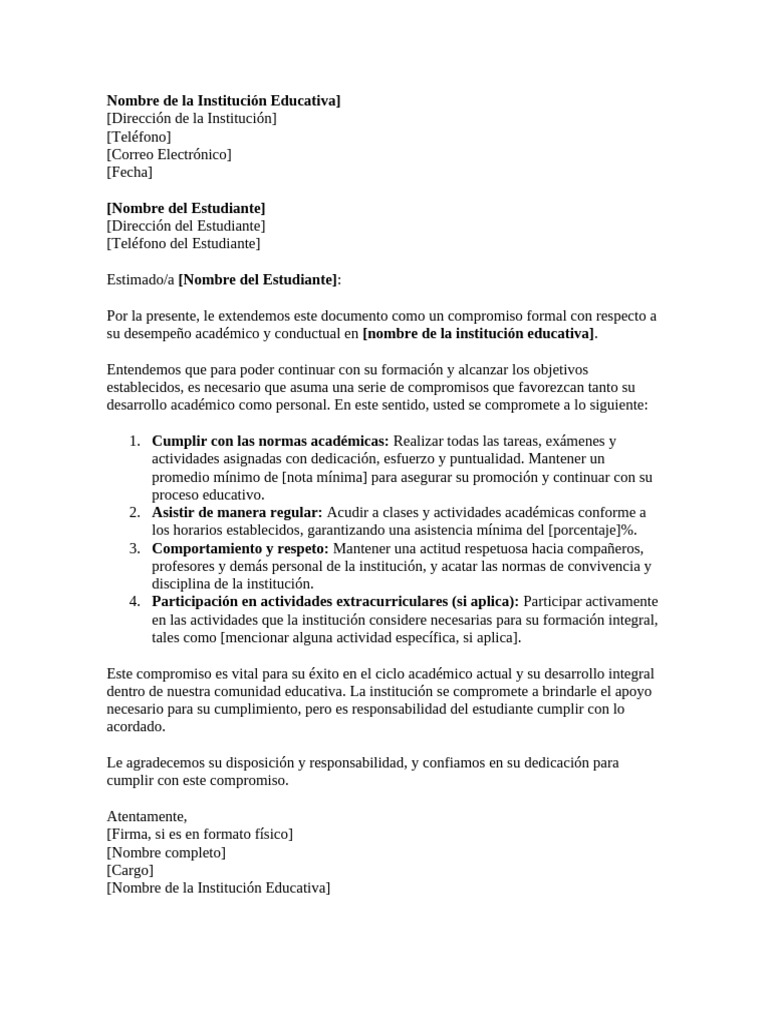 Carta Compromiso Estudiantil 2025 | PDF