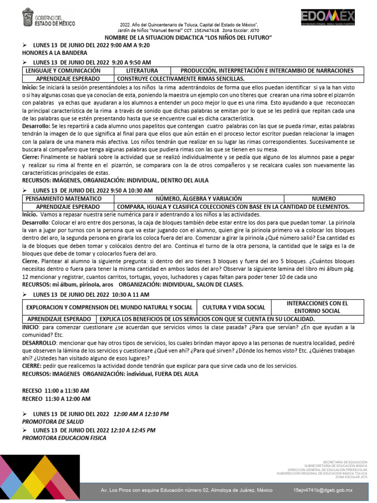Actividades Didácticas en Jardín de Niños | PDF | Aprendizaje