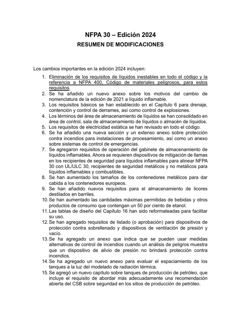 Cambios en NFPA 30 Edición 2024 | PDF | Líquidos | Petróleo