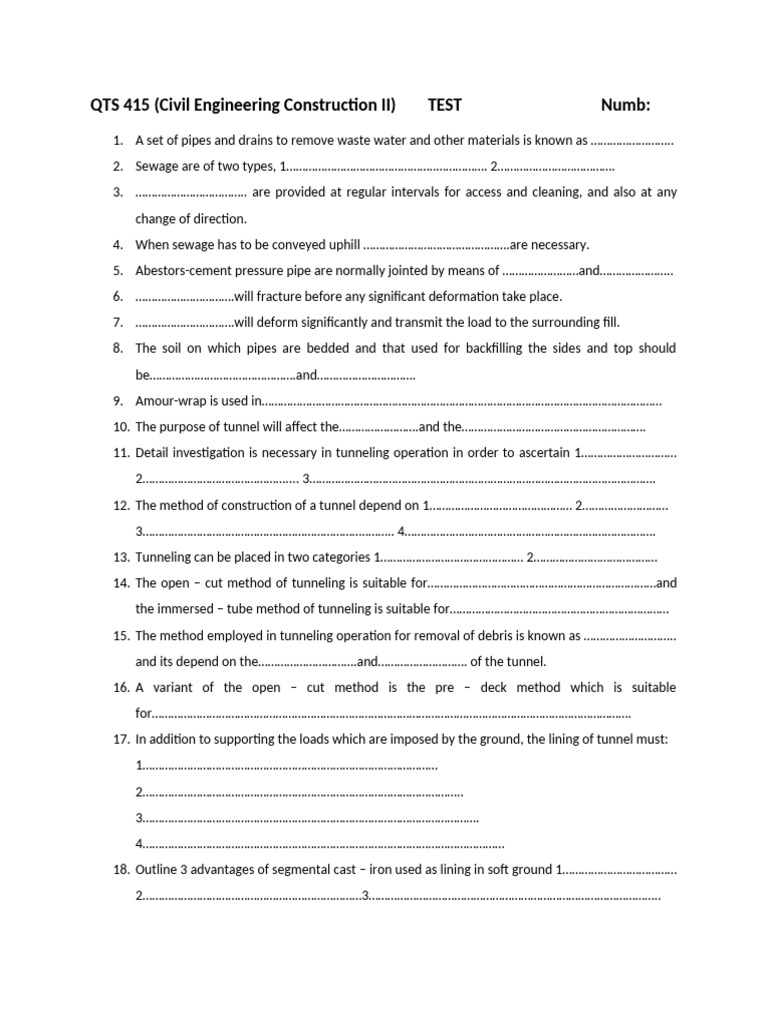 Civil Engineering Construction Test Guide | PDF