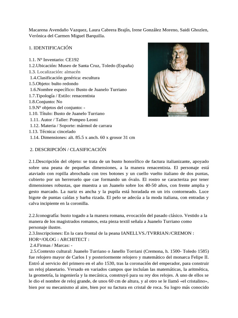 Busto de Juanelo Turriano | PDF