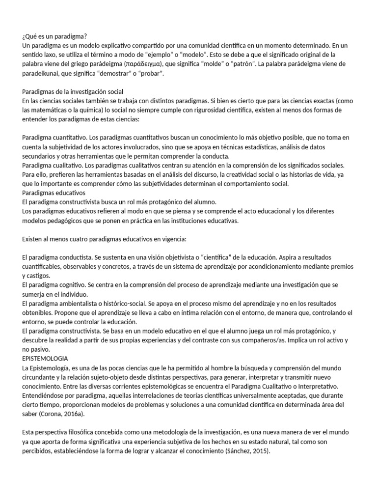 Paradigmas en Investigación y Educación | PDF | Paradigma | Conocimiento