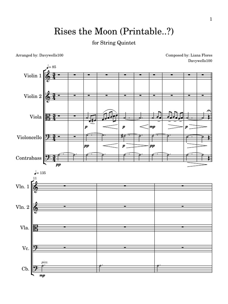 Rises the Moon for String Quintet | PDF
