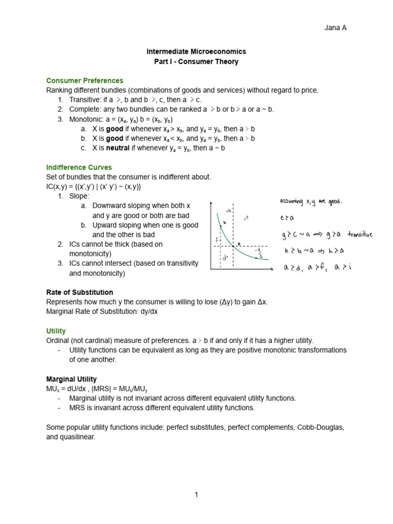Intermediate Microeconomics Study Guide | PDF | Demand | Utility