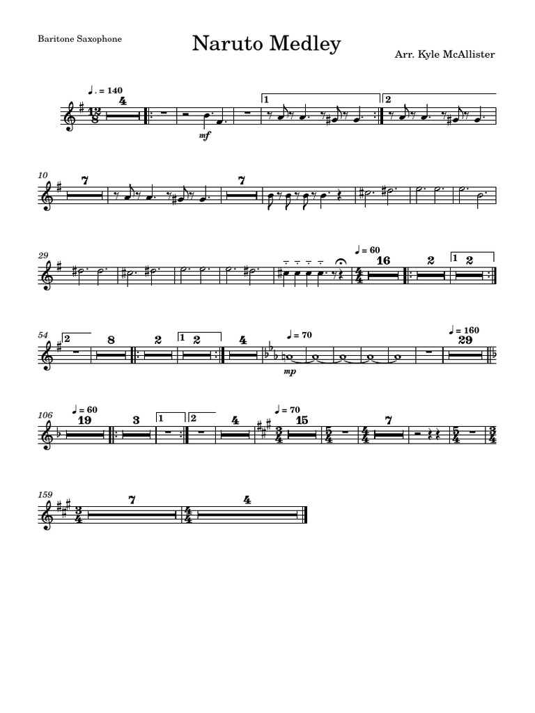 Naruto Medley-Baritone Saxophone | PDF