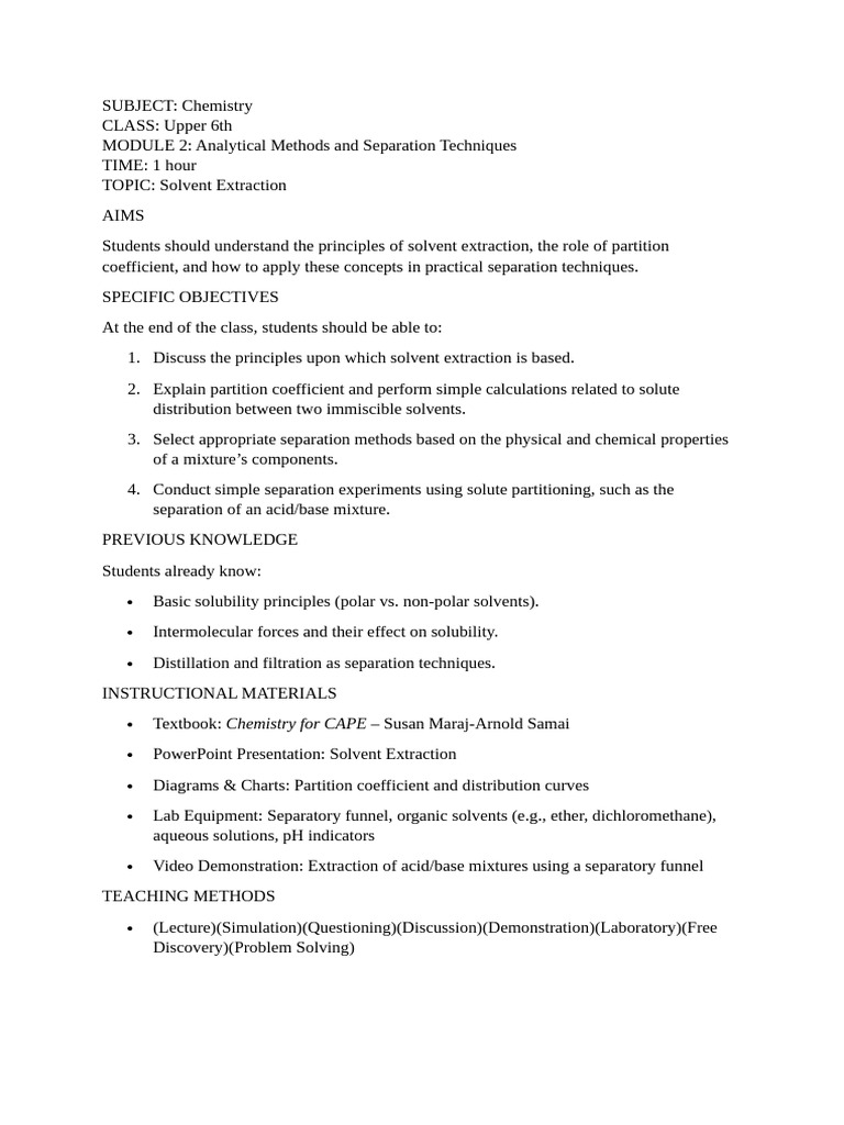Term 2 Week 7 Solvent Extraction | PDF | Solvent | Solubility
