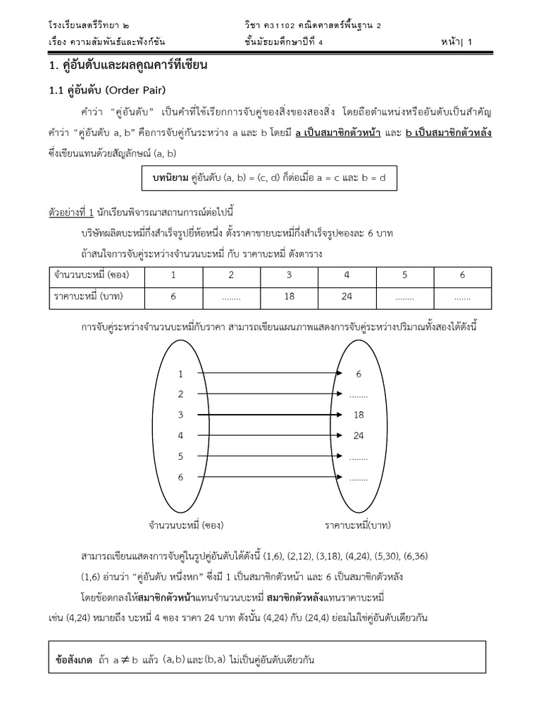 ความสัมพันธ์และฟังก์ชัน ม.4 พื้นฐาน สว2 2567 | PDF