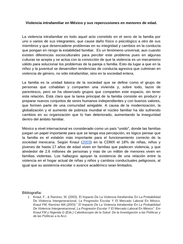 Violencia intrafamiliar y sus efectos en niños | PDF | Violencia ...