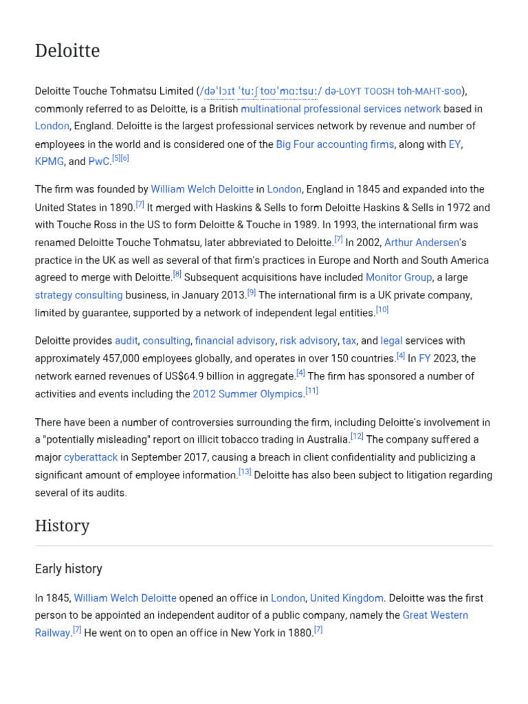 Overview of Deloitte's History and Services | PDF | Business
