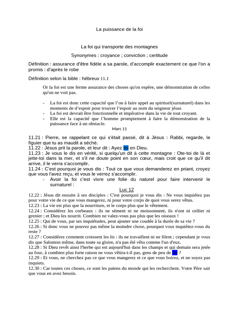 La puissance de la foi selon la Bible | PDF | Foi | Jésus