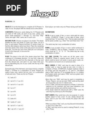 Instruções PHASE 10, PDF, Gambling