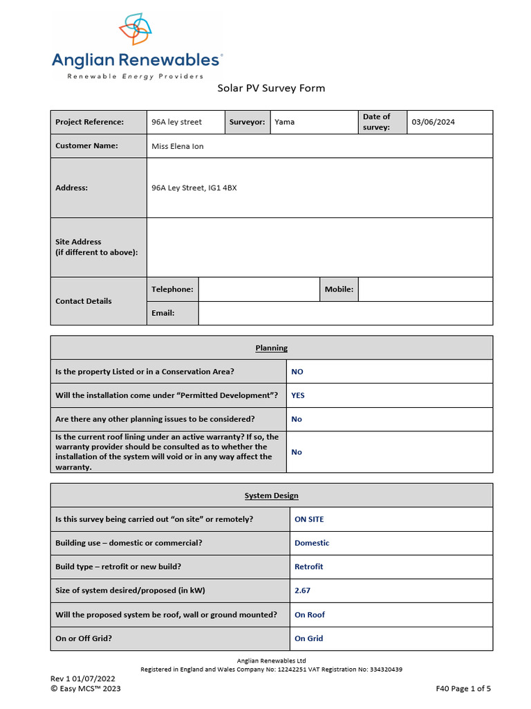 solar pvSurvey Form new | PDF | Photovoltaic System | Photovoltaics