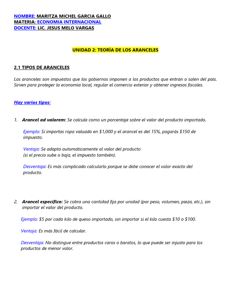 Tipos y Efectos de los Aranceles en Comercio | PDF | Arancel | Barreras ...