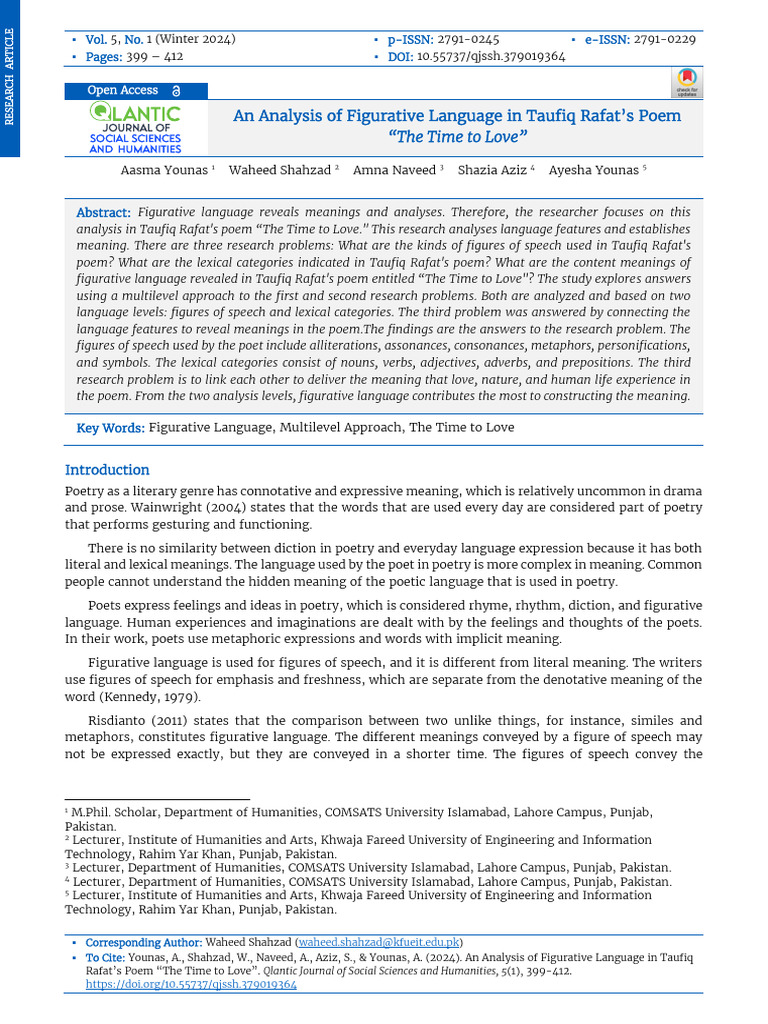 38 An Analysis of Figurative - Aasma Younas | PDF | Part Of Speech | Poetry