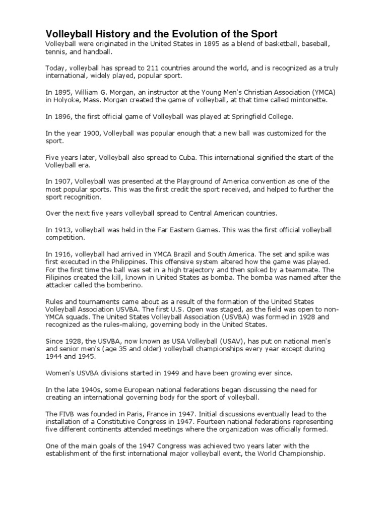 Volleyball History and The Evolution of The Sport PDF Volleyball Ball Games