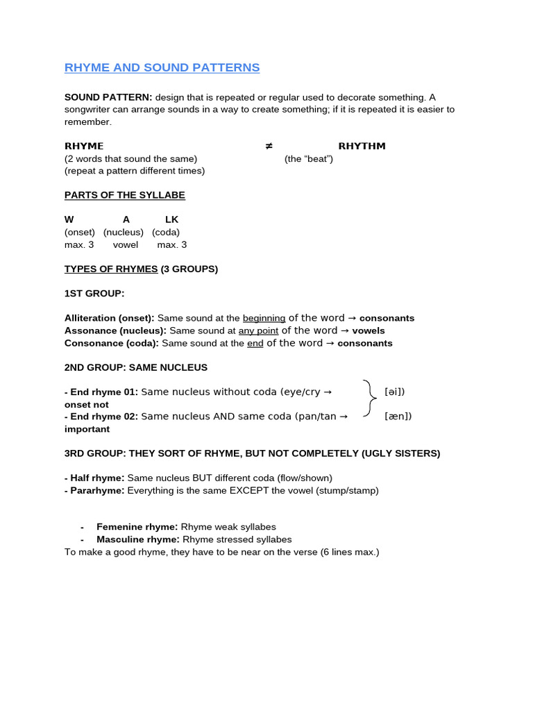Rhyme and Sound Patterns Explained | PDF