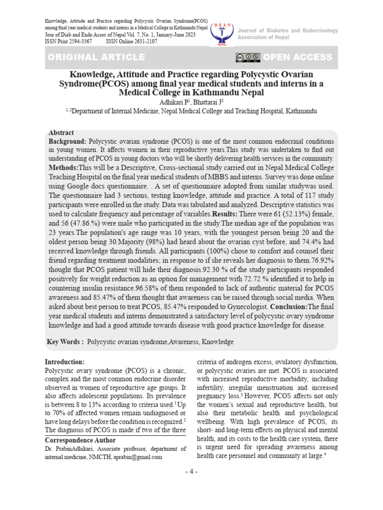PCOS Awareness Among Medical Students in Nepal | PDF | Polycystic Ovary ...