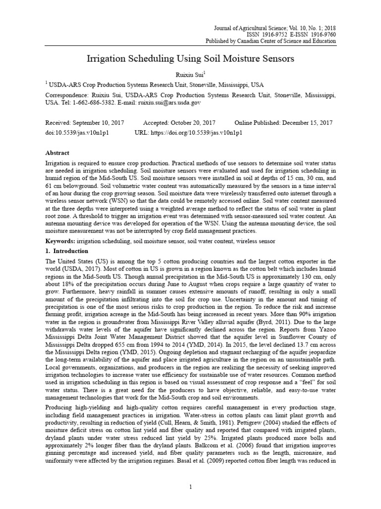 Irrigation Scheduling Using Soil Moisture Sensors | PDF | Groundwater ...