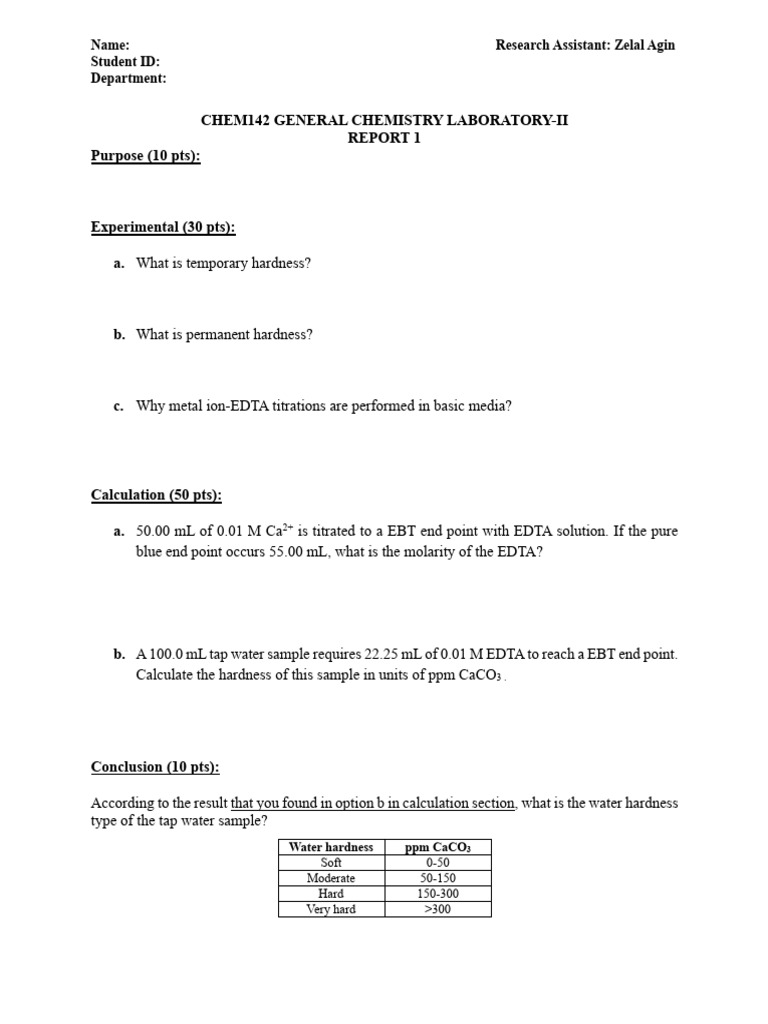 Water Hardness Determination Lab Report | PDF