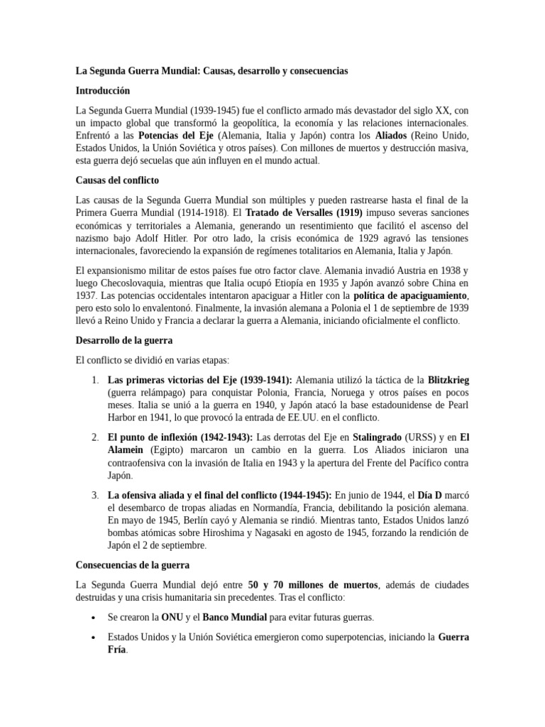 Causas y consecuencias de la WWII | PDF | Segunda Guerra Mundial ...