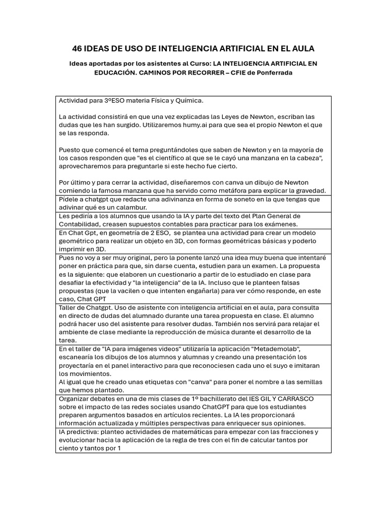 Ideas de IA en Educación: 46 Actividades | PDF | Inteligencia ...