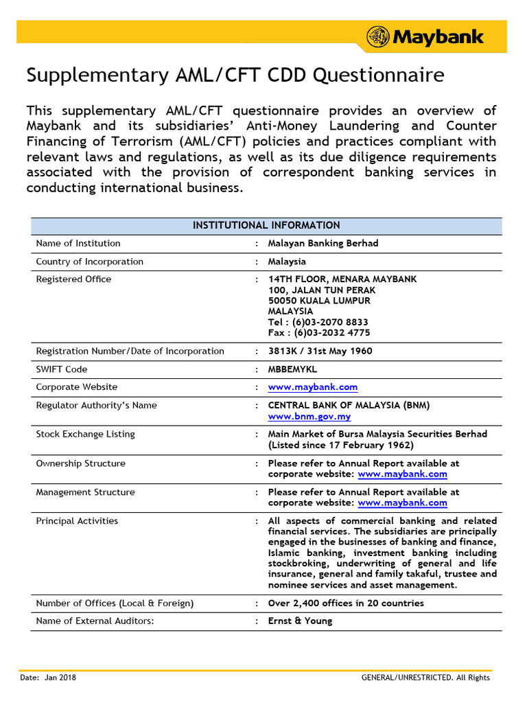 Supplementary AMLCFT Questionnaires | PDF | Regulatory Compliance ...