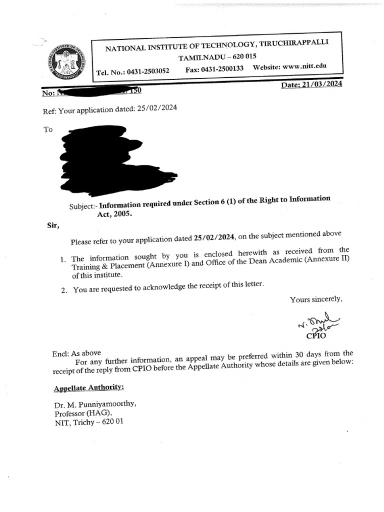 NIT Trichy RTI | PDF