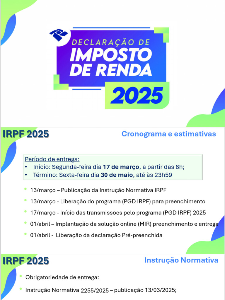 Vencimento 1ª Quota IRPF 2025 | PDF | Impostos | Imposto de Renda