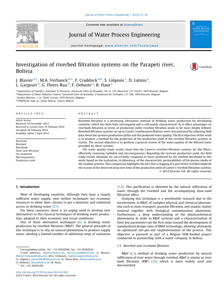 Blavier Et Al, 2014. Investigation of Riverbed Filtration Systems On ...