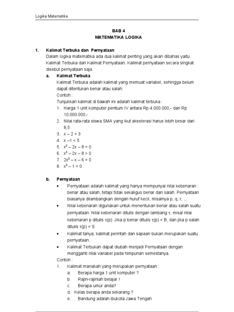 Konsep Dasar Logika Matematika | PDF