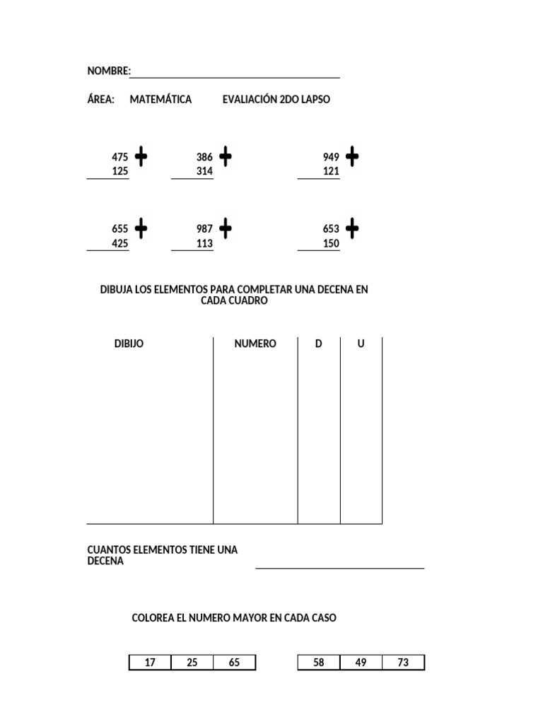 Evaluación Matemática 2do Lapso | PDF