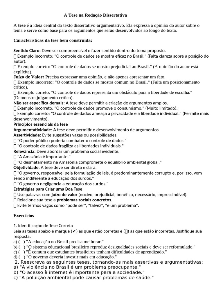 Como Construir uma Tese Eficaz na Redação | PDF | Brasil | Teses