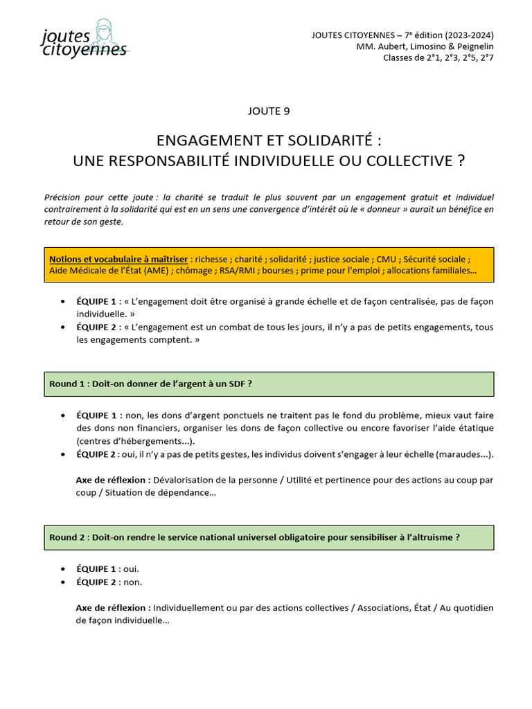 Engagement et solidarité : enjeux citoyens | PDF | Solidarité