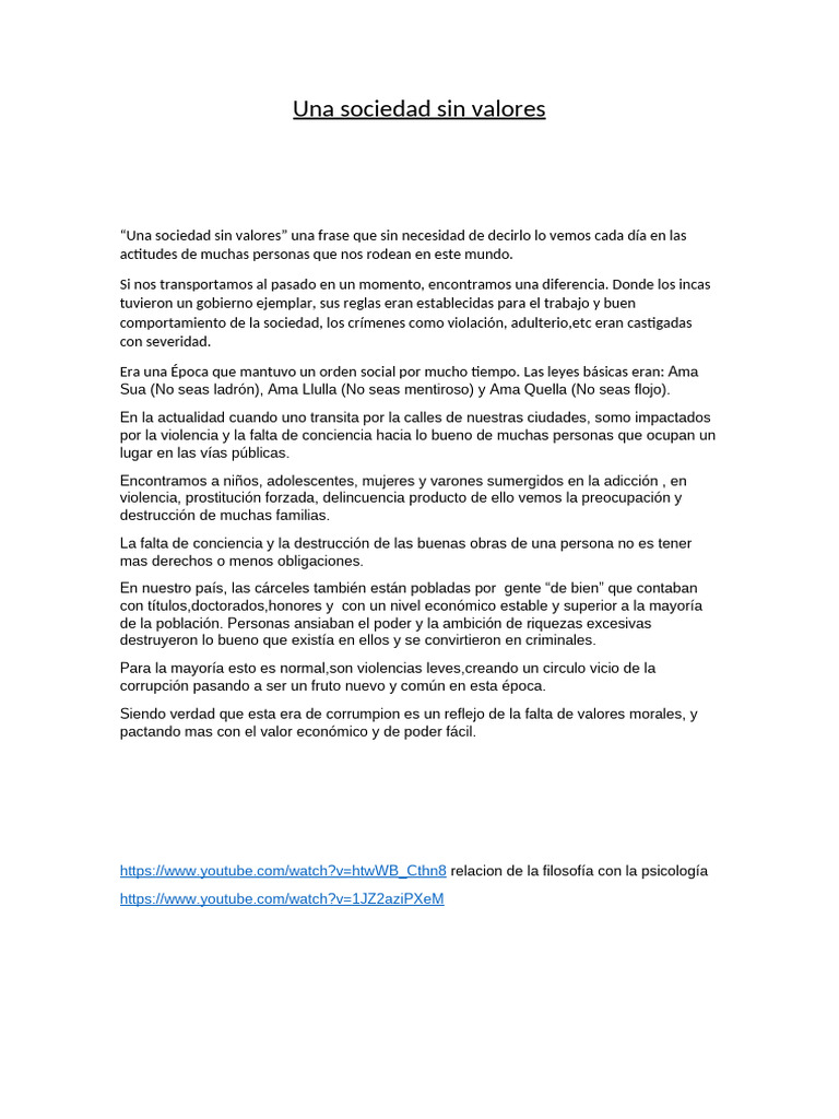 Crisis de valores en la sociedad actual | PDF | Sicología | Método ...