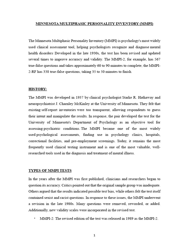 MMPI notes | PDF | Mania | Paranoia