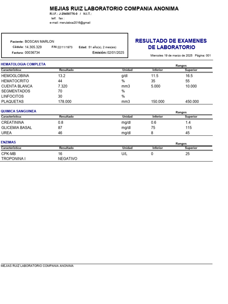 Resultados de Exámenes de Laboratorio | PDF | Hematología | Sangre