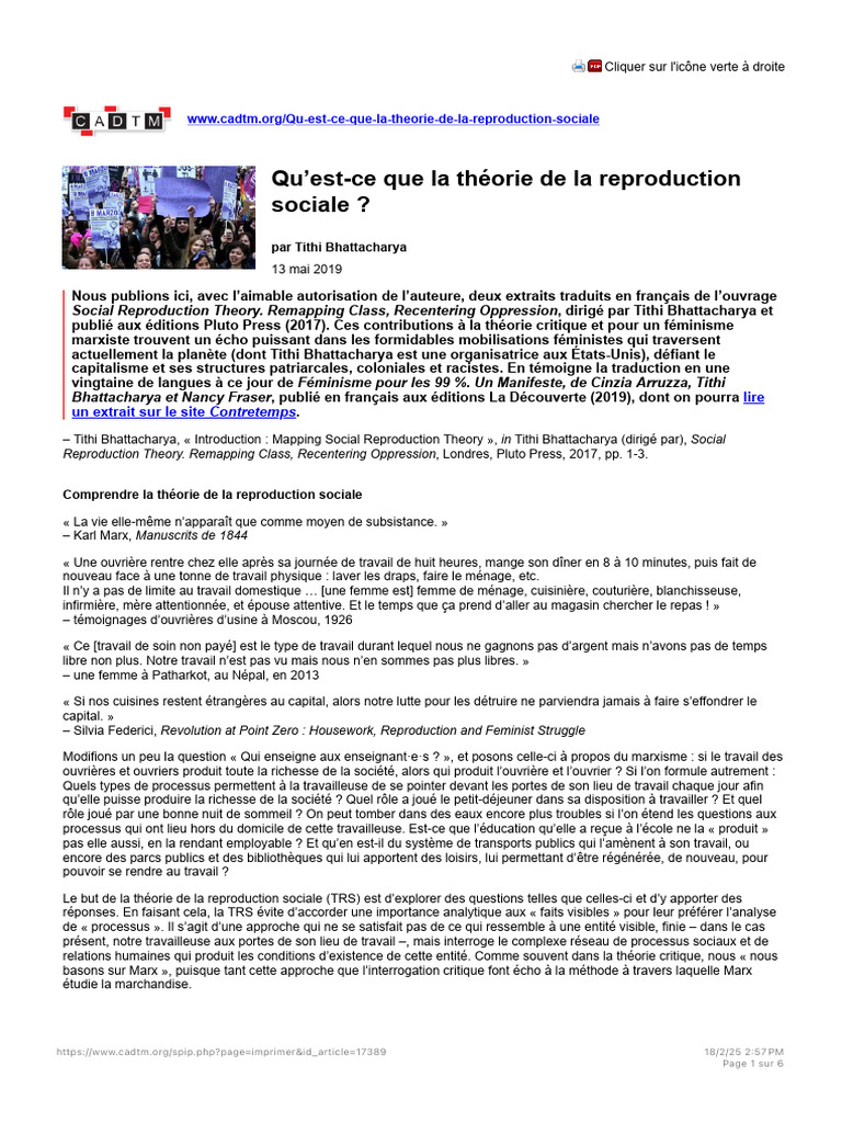 Comprendre la théorie de la reproduction sociale | PDF | Capitalisme ...