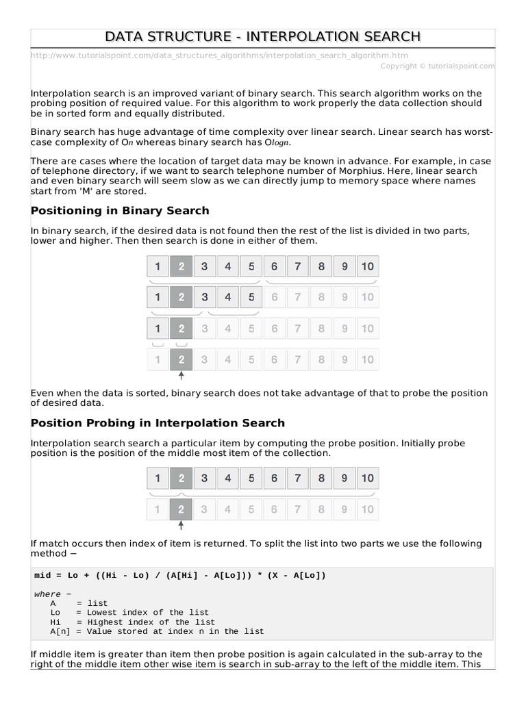 DSA - Interpolation Search | PDF | Computing | Theoretical Computer Science