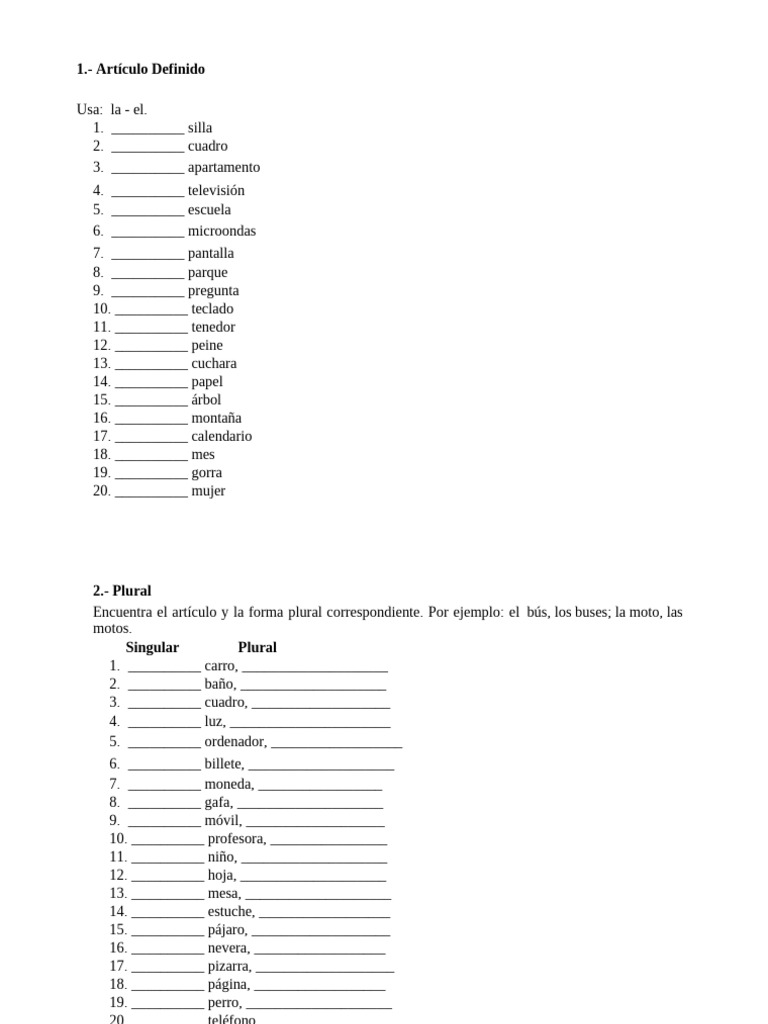 Ejercicios De Gramática En Español Pdf