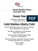 Soup/ Sóp Cold Station (Quçy L NH) : International Buffet Menu - $12.00/ Pax