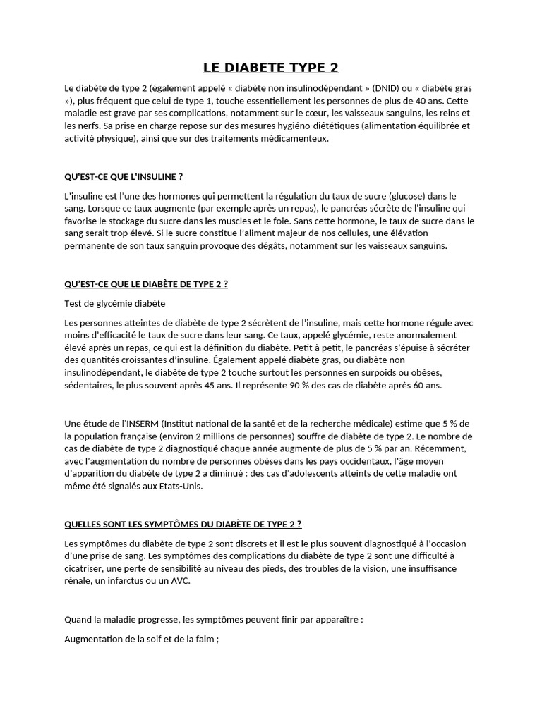 Comprendre le diabète de type 2 | PDF | Diabète | Insuline