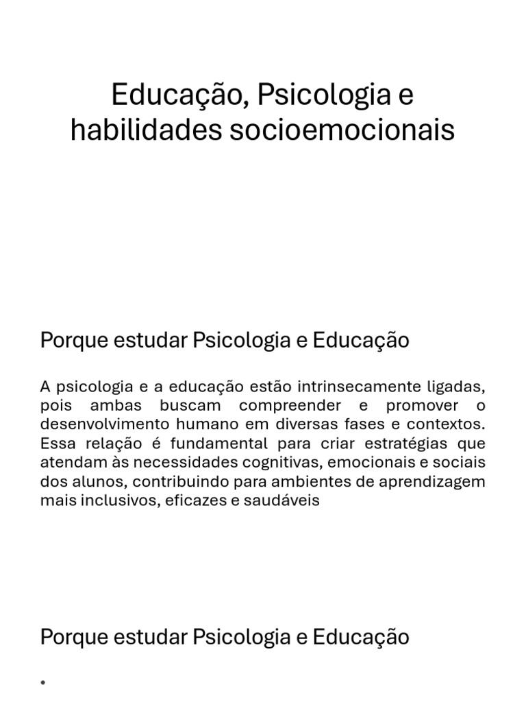 Psicologia e Educação: Habilidades Socioemocionais | PDF | Psicologia ...