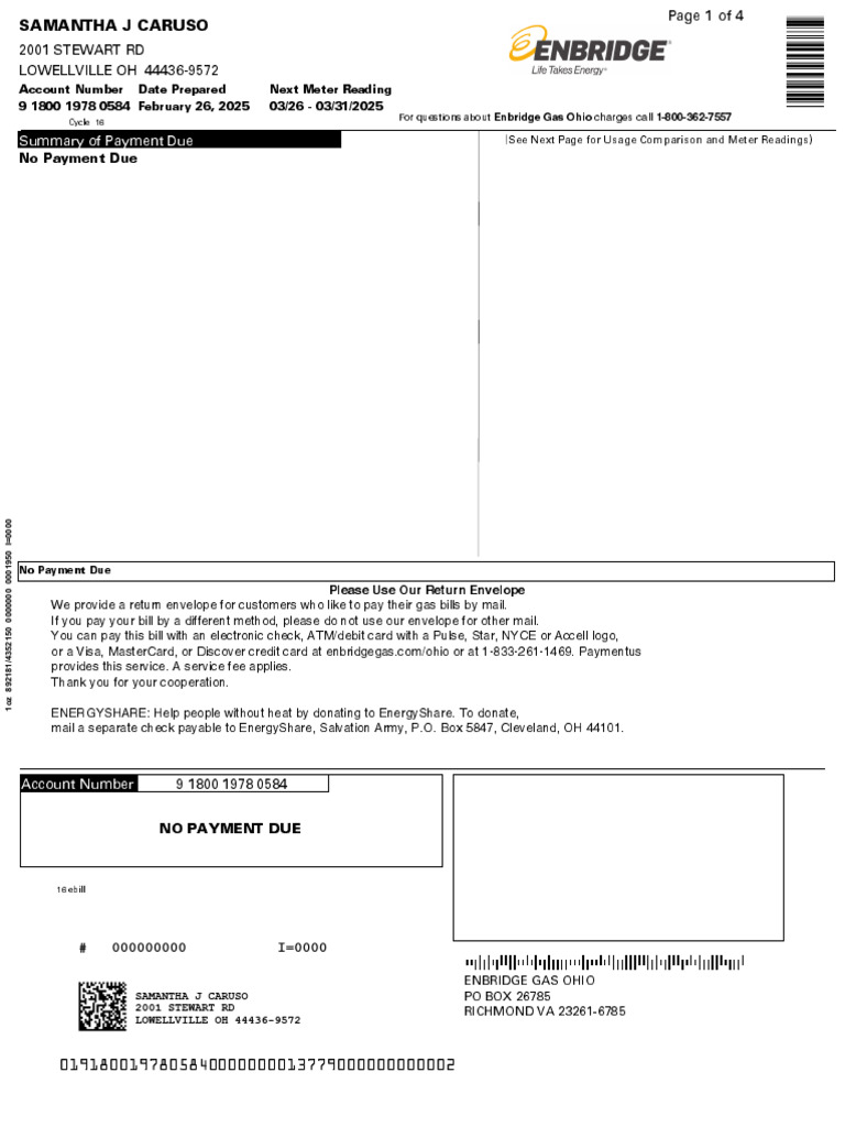 Enbridge Gas Ohio Sample Bill Overview | PDF | Credit Card | Fee