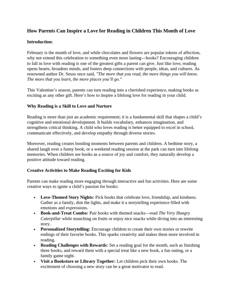 How Parents Can Inspire A Love For Reading in Children This Month of ...