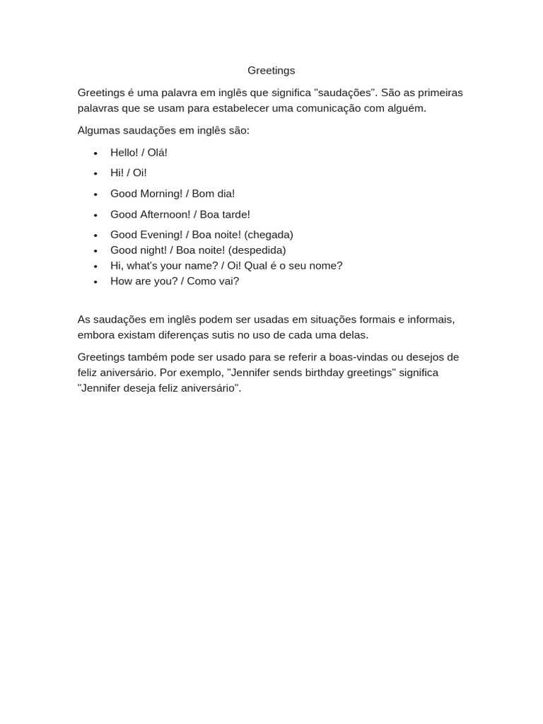 The Greetings Text | PDF