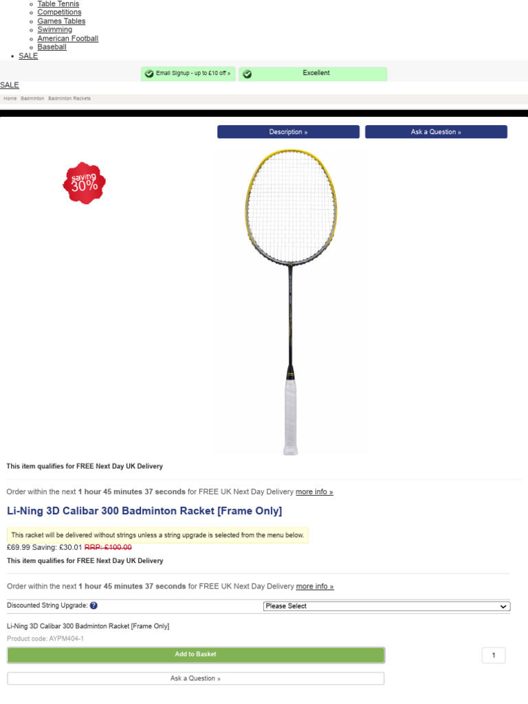 Li-Ning 3D Calibar 300 Badminton Racket | PDF