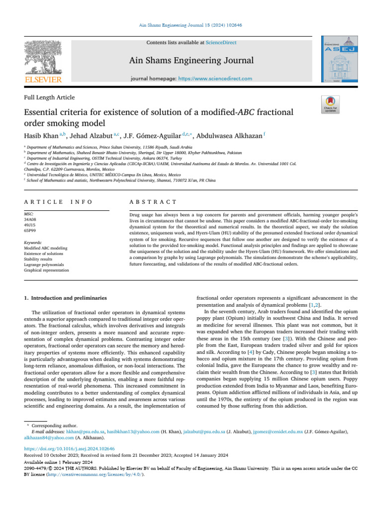 Existence of Solutions in Modified ABC Smoking Model | PDF | Opium | Heroin